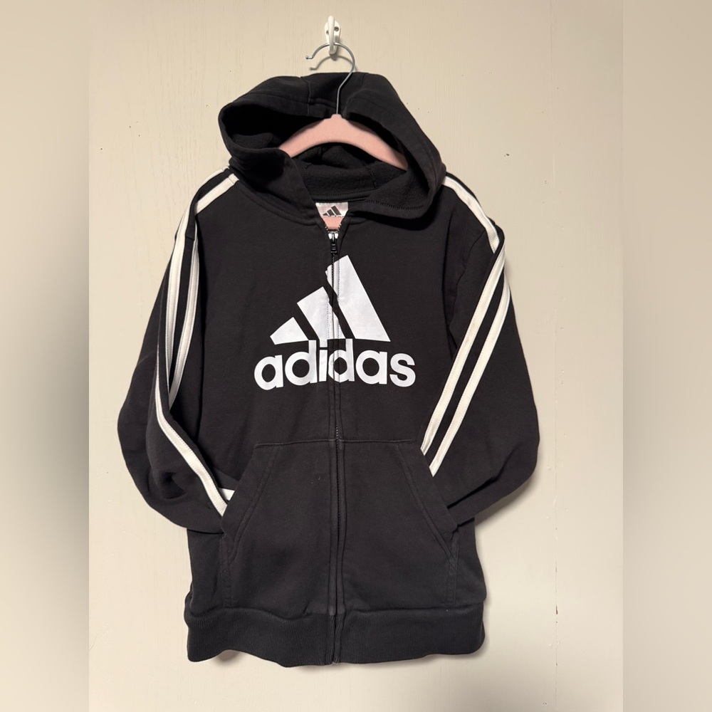 Adidas Kids Black and White Zip-Up Hoodie size 7
